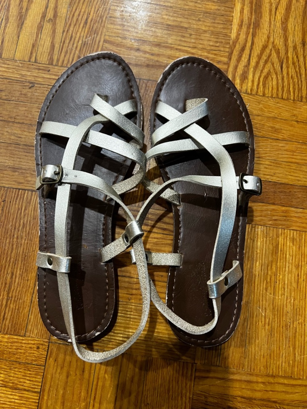 Women's Metallic Gold Strappy Flat Sandals Size 7